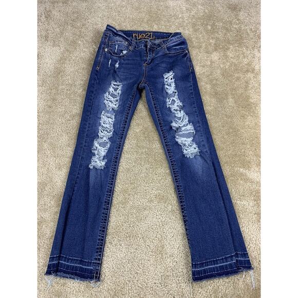 Rue21 Cropped Jeans Women's Size 3 / 4 REG Blue Distressed #652 - Picture 2 of 13